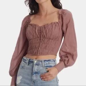 ASTR the Label Peasant Smocked Blouse Long Amber Puff Sleeve Shirt Medium